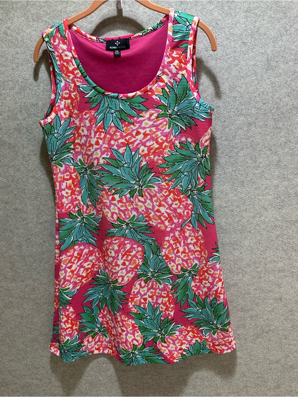 Ronni Nicole Hot Pink Tropical Pineapple Tank Dress